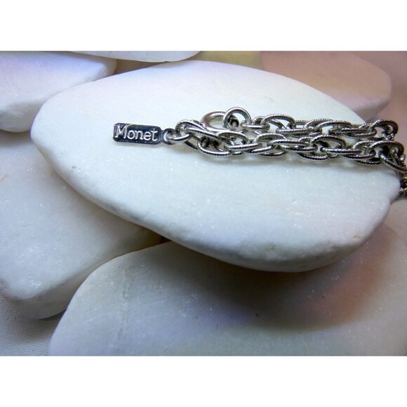 Monet Double Link Chain Textured  VTG Silver Tone 26" Necklace - Picture 6 of 6